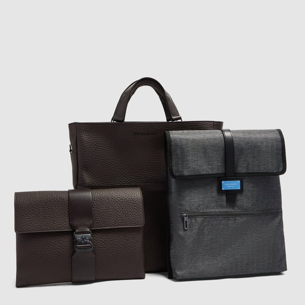 Leather Tote Backpack with Removable Laptop Sleeve - Dark brown - photo 7