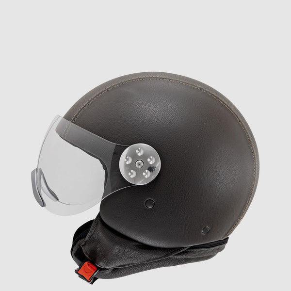 E3-Approved Open Face Motorcycle Helmet in Leather - Brown