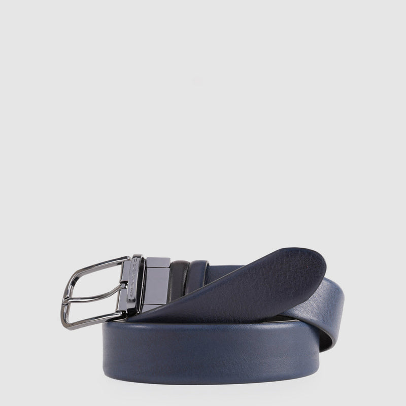 Cintura uomo in pelle con fibbia ad ardiglione - nero/blu
