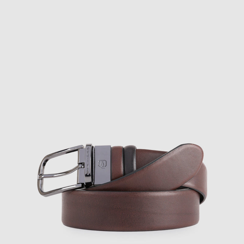 Men's Reversible Leather Belt Black Square - Dark brown/Black