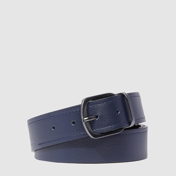 Cintura da uomo in pelle con fibbia ad ardiglione - Blu