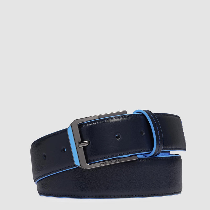Cintura uomo in pelle con fibbia ad ardiglione - blu notte