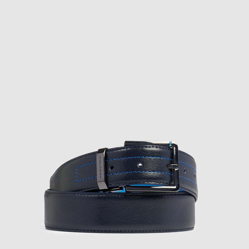 Cintura da uomo in pelle con fibbia ad ardiglione - blu notte