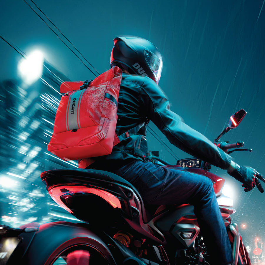 Black Piquadro x Ducati roll-top backpack