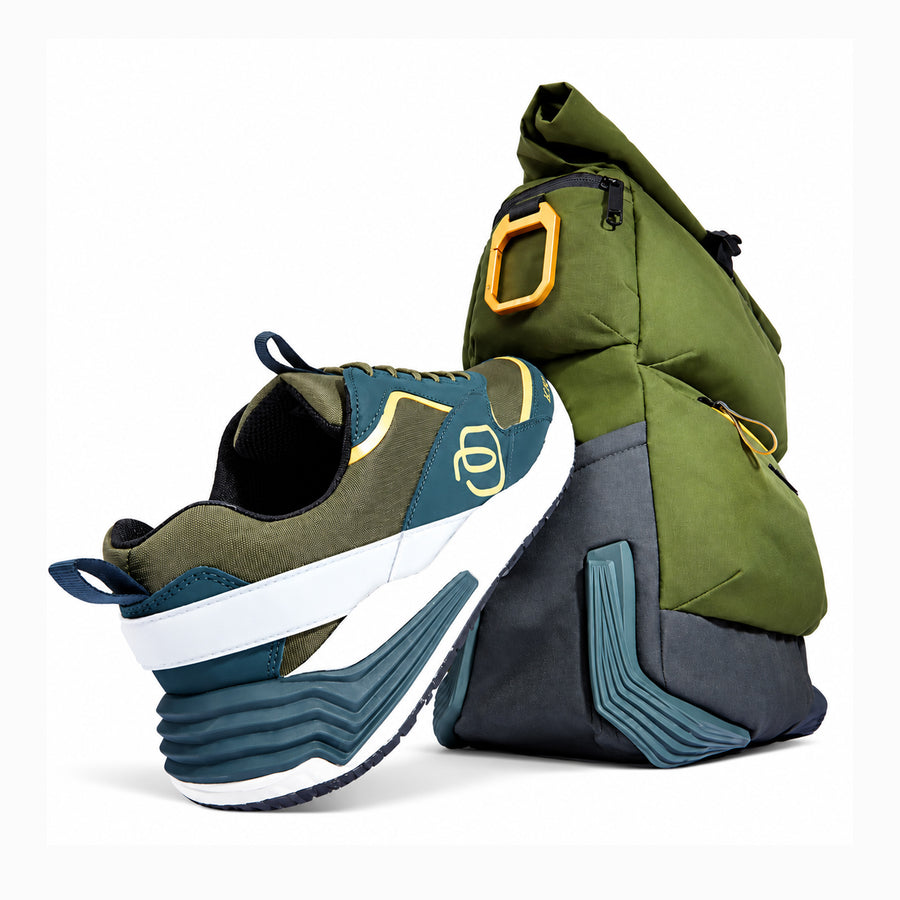 Backpack and sneaker from the recycled collection