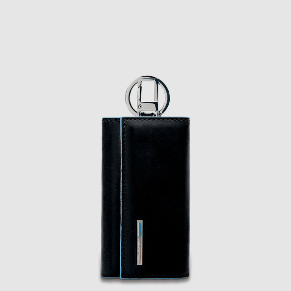 Leather Key Holder, Double Button Closure - Black - photo 2
