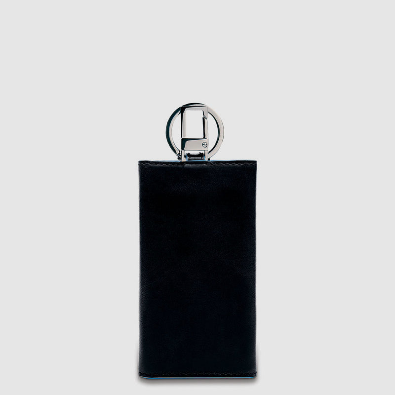 Leather Key Holder, Double Button Closure - Black - photo 3