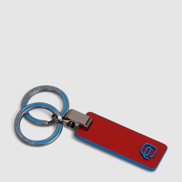 Two-Ring Leather Keychain - Blue Square - Orange - photo 3