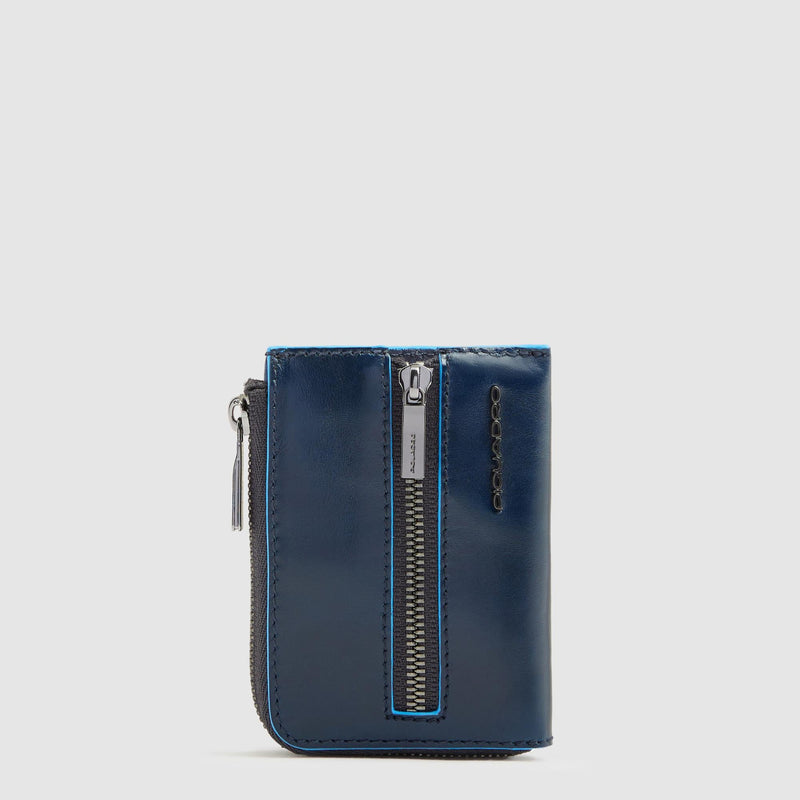 Leather Key Case with Coin Pocket and Zip - Night blue