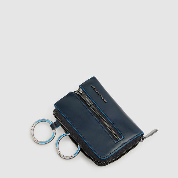 Leather Key Case with Coin Pocket and Zip - Night blue - photo 4