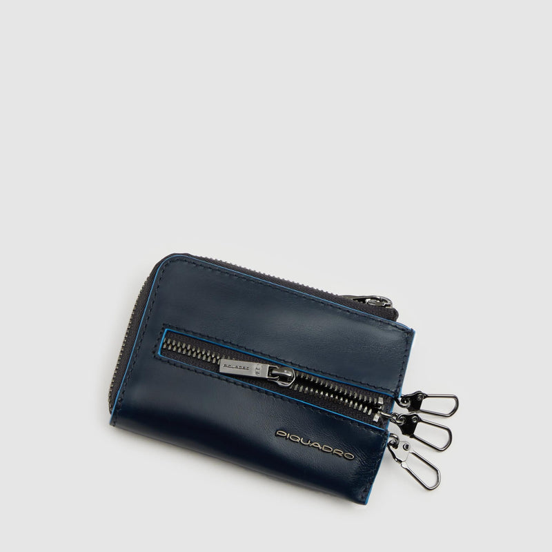 Leather Key Case with Coin Pocket and Zip - Night blue - photo 5