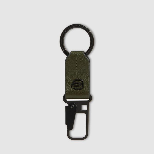 Leather Carabiner Keychain, Slim Flat Profile - Green