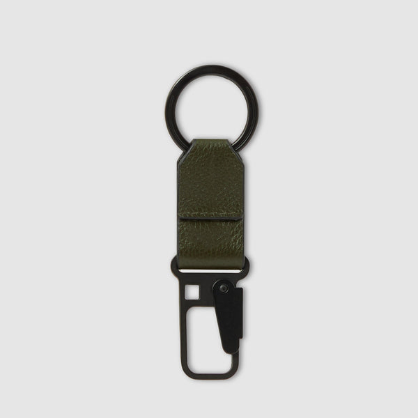Leather Carabiner Keychain, Slim Flat Profile - Green - photo 2