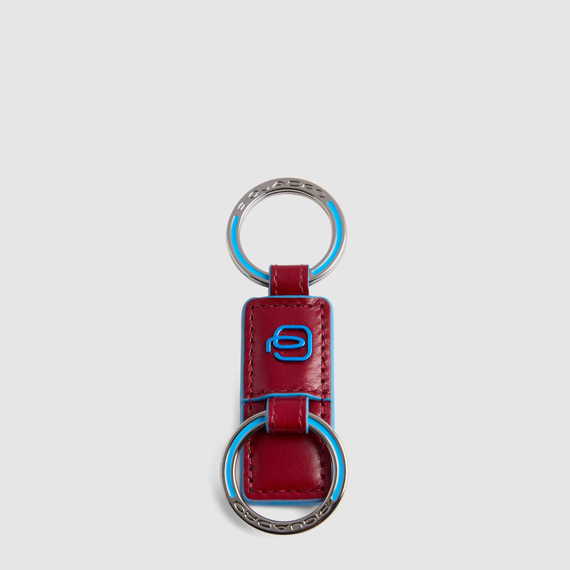Slim Two-Ring Leather Keychain - Red