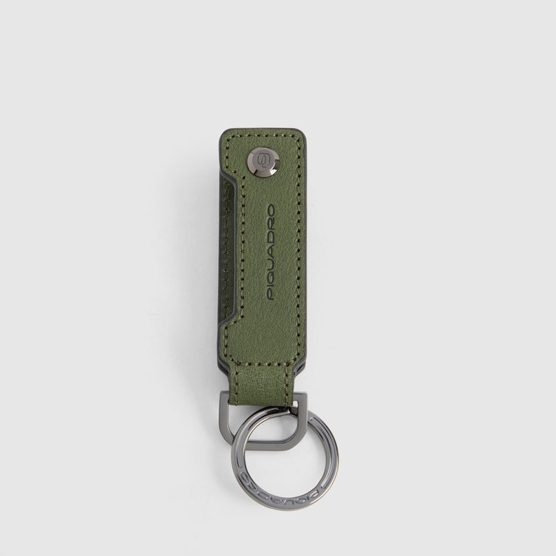 Leather Keychain with Money Clip - Forest green