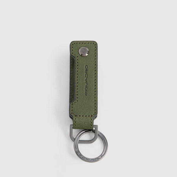Leather Keychain with Money Clip - Forest green