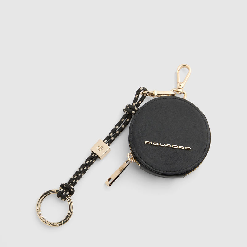 Leather and Textile Keyring with Coin Purse - Black