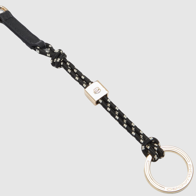 Leather and Textile Keyring with Coin Purse - Black - photo 3