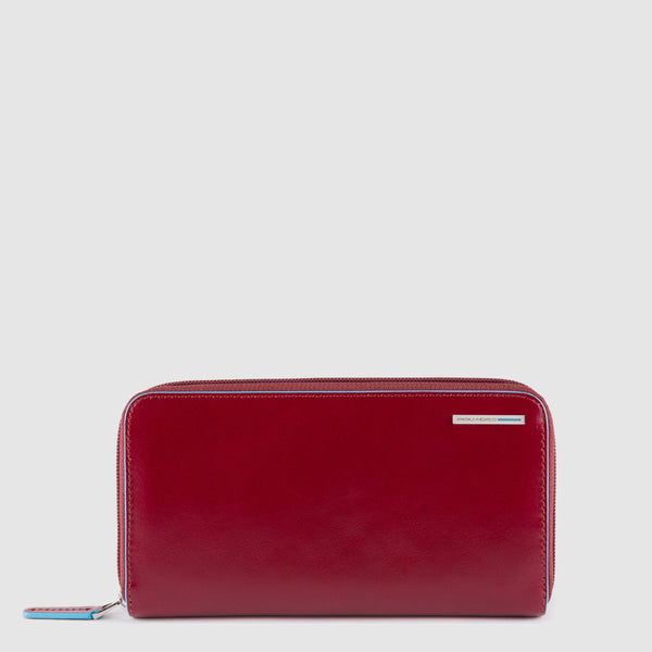 Women's Zip-Around Leather Wallet with 11 Card Slots - Red