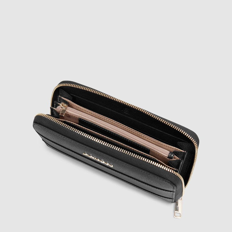 Leather Zip-Around Wallet with 11 RFID-Protected Card Slots