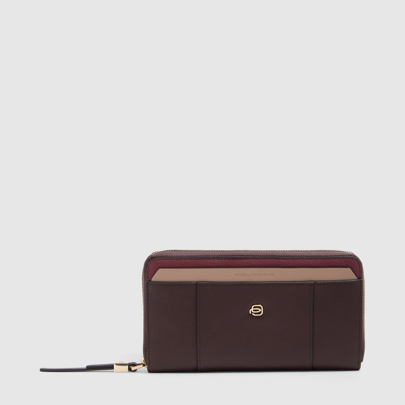 Cartera grande mujer, 4 fuelles - Burdeos/Rosa