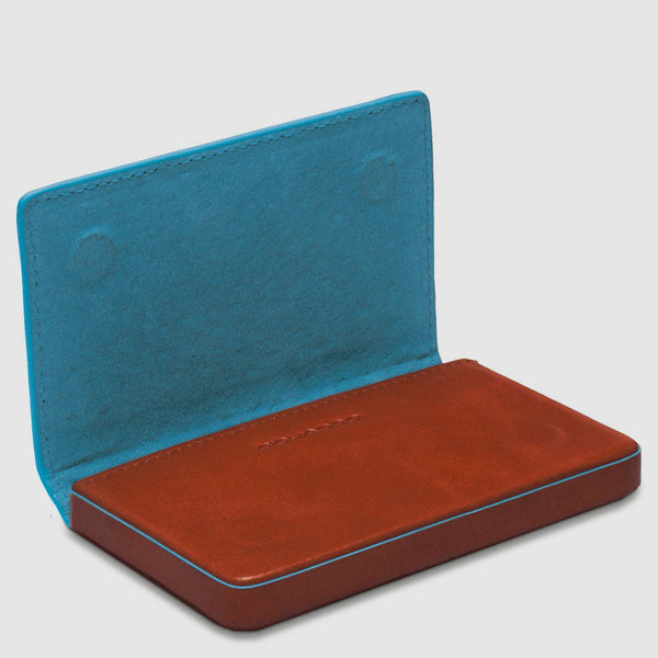 Slim Leather Business Card Holder Blue Square - Mahogany - photo 2
