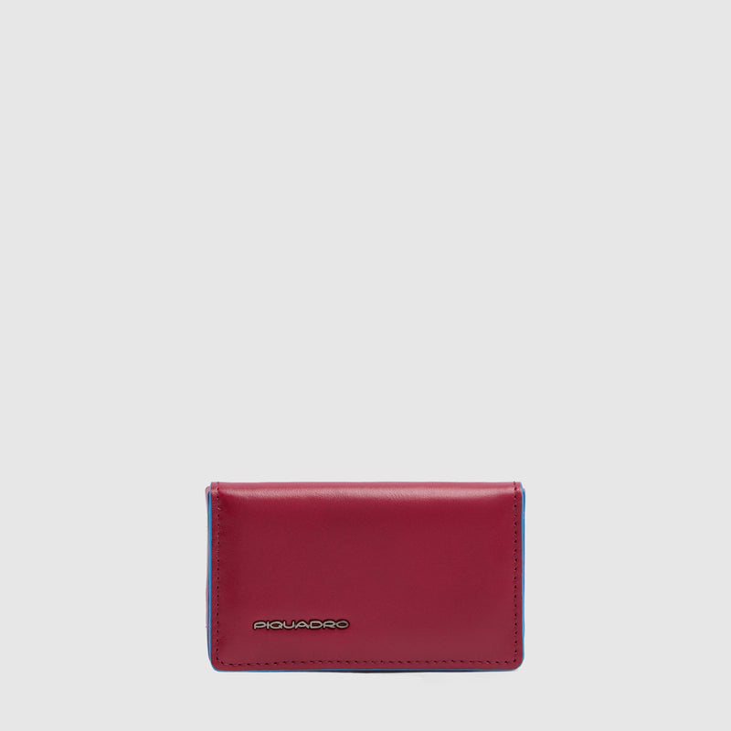 Slim Leather Business Card Holder Blue Square - Red