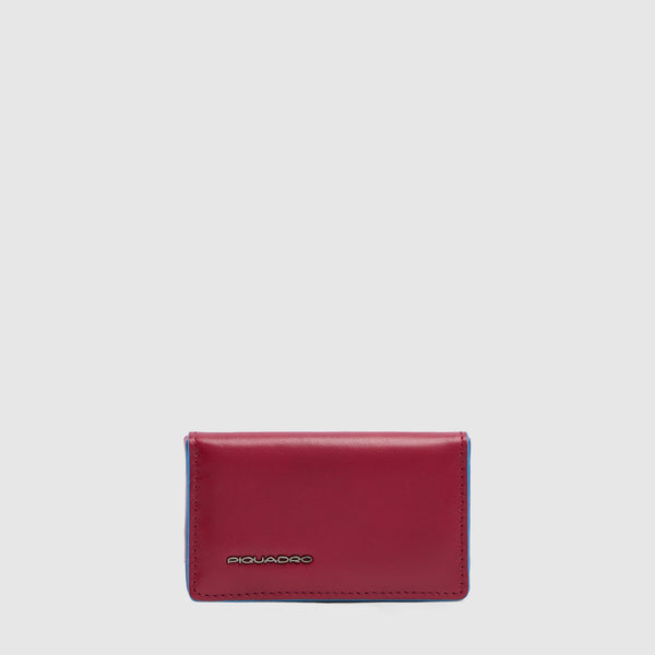 Slim Leather Business Card Holder Blue Square - Red