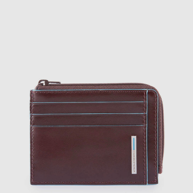 Leather Coin Purse with 6 Card Slots & RFID Protection - Mahogany
