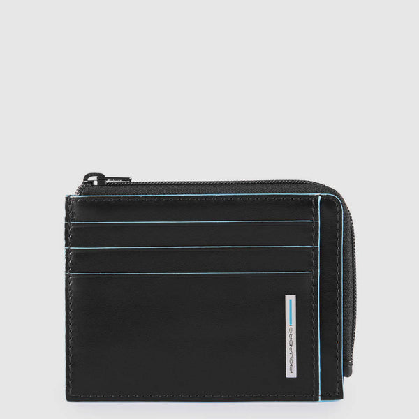 Leather Coin Purse with 6 Card Slots & RFID Protection - Black