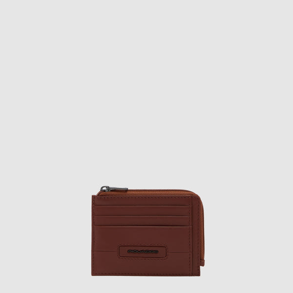 6-Card Leather Card Holder with Coin Pocket - Leather brown