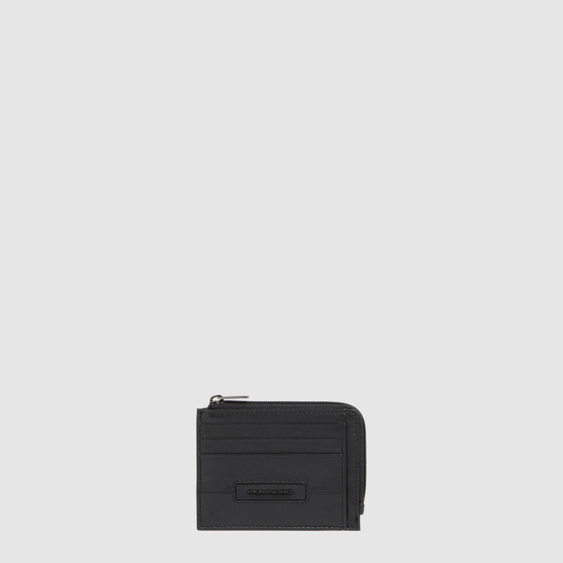 6-Card Leather Card Holder with Coin Pocket - Black
