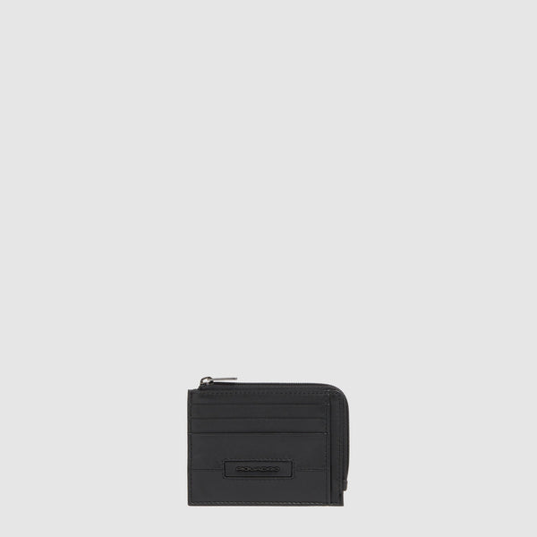 6-Card Leather Card Holder with Coin Pocket - Black