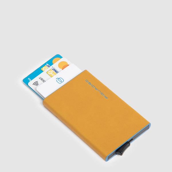 Metalowe etui na karty z wysuwanym mechanizmem (pop-up) Blue Square i ochroną RFID - Żółty - zdjęcie 3