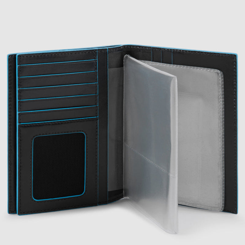 Leather Passport Holder with 5 Card Slots - Black