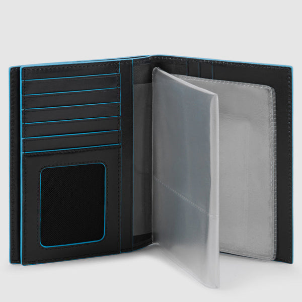 Leather Passport Holder with 5 Card Slots - Black