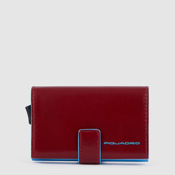 Pop-Up Metal and Leather Card Holder - Red