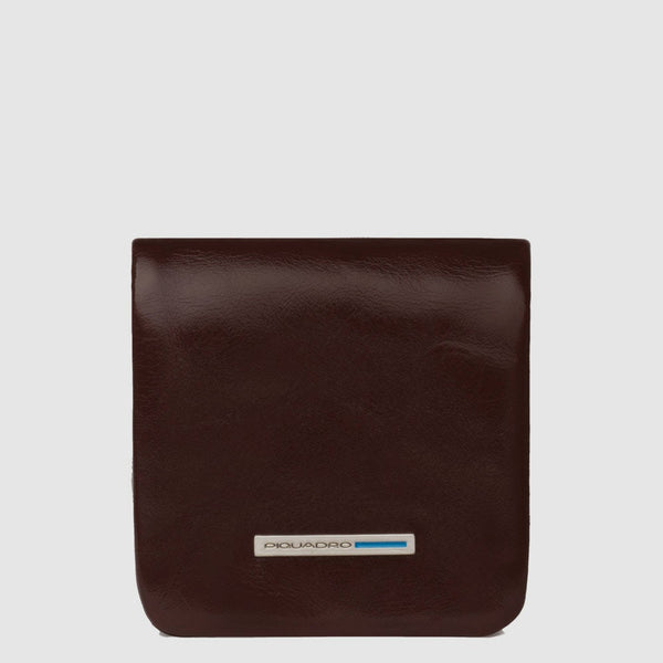 Leather Coin Purse with Button Closure – Blue Square - 1