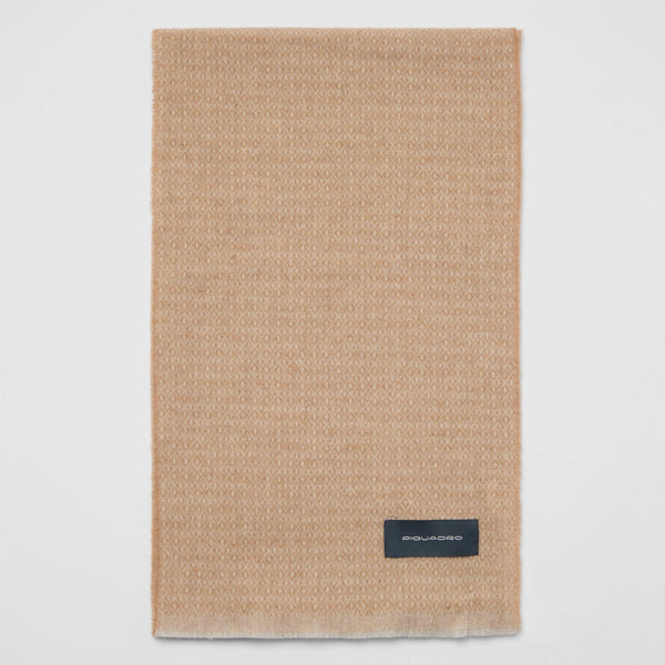 Men's Wool and Cashmere Scarf with Micro-Geometric Pattern - Leather brown