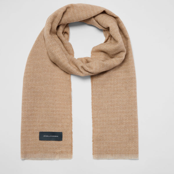 Men's Wool and Cashmere Scarf with Micro-Geometric Pattern - Leather brown - photo 2