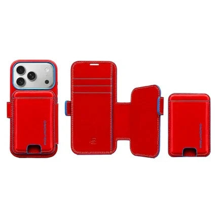 Cover per smartphone in pelle rossa con porta carte MagSafe removibile
